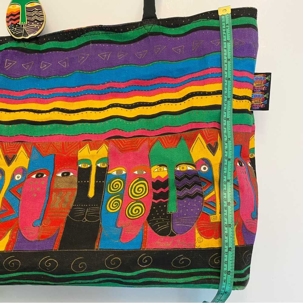 Laurel Burch Tote Bag Cats Canvas Coated Interior Vibrant Zipper Large Retired - Picture 14 of 14